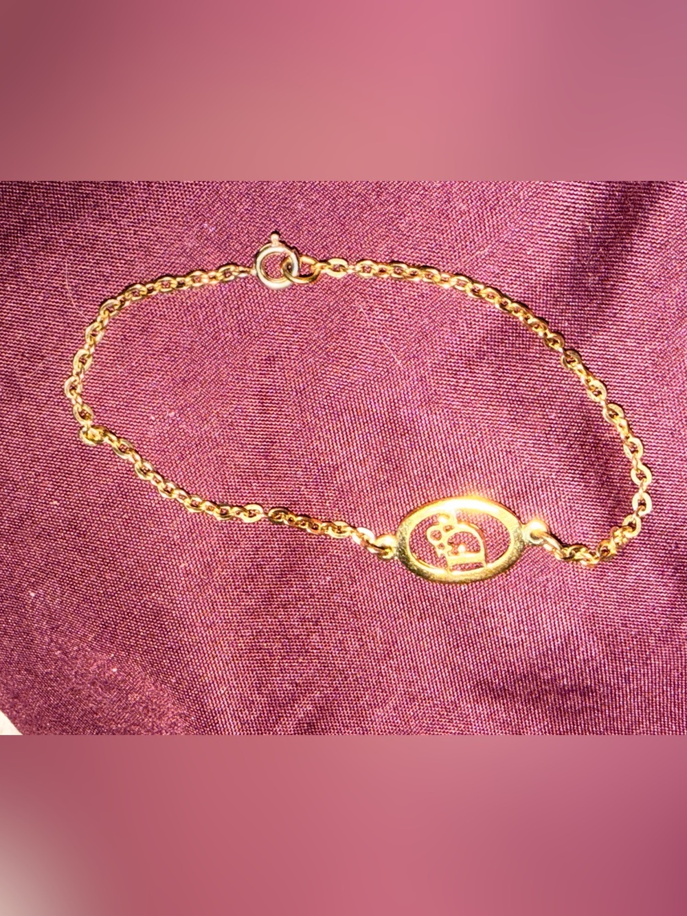 Dior Gold-Tone Logo Pendant Chain Bracelet on Gold Link Chain